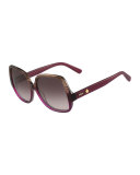 Gradient Square Ombre Drop-Temple Sunglasses, Brown/Purple