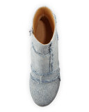 Denim Chunky-Heel Bootie. Light Blue