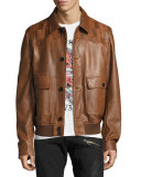 Leather Patchwork-Yoke Blouson Jacket, Sand/Tan