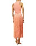 Sleeveless Fringe Column Dress, Sunset