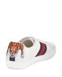 New Ace Hanging Tiger Leather Low-Top Sneaker, White