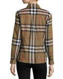 Short-Sleeve Cotton Check Shirt, Taupe Brown 