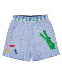 Striped Corduroy Gator Shorts, Blue, Size 6-24 Months