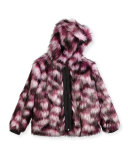 Hooded Faux-Fur Coat, Pink/Purple, Size 12-16