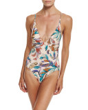 Jungle-Print Halter One-Piece Swimsuit