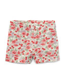 Floral Linen-Blend Drawstring Shorts, Pink, Size 2T-4T