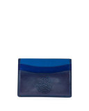 Bambou Stamped-Logo Leather Card Case, Blue