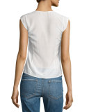 Victorian Button-Front Top, Blanc