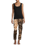 Silk Zebra-Print Lounge Pants, Natural