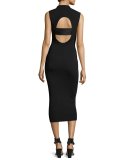 Alexis Sleeveless Open-Back Midi Dress, Black