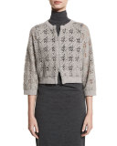 Cropped Paillette Crochet Cardigan, Elephant