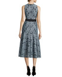 Maile Lace Cutout Sleeveless Midi Dress, Blue/Black