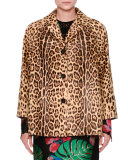 Leopard-Print Calf-Hair Fur Bracelet-Sleeve Coat, Multi