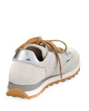 Monili-Panel Embroidered Sneaker, Silver