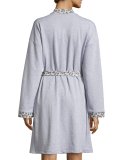 Leopard-Print Long-Sleeve Knit Robe, Heather Gray