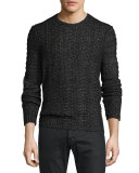 Cable-Knit Crewneck Sweater, Black