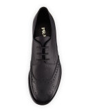 Spazzolato Wing-Tip Leather Lace-Up, Black