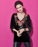 Amber 3/4-Sleeve Embroidered Velvet Tunic, Plus Size