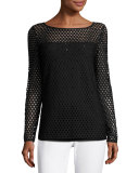 Eve Mesh Long-Sleeve Top, Black