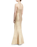 Strapless Fit-&-Flare Gown, Light Gold Foil