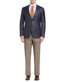 Flannel Flat-Front Trousers, Light Brown