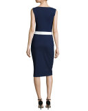 Alexandra Sleeveless Draped Sheath Dress, Blue
