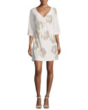 Glitterati 3/4-Sleeve Floral Silk Mini Dress