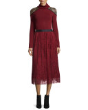 Mikaela Pleated Lace Midi Skirt