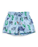 Jim Embroidered Moonfish Swim Trunks, Blue, Boys' 2-8