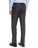 Sharkskin Trofeo Wool Flat-Front Trousers, Charcoal