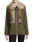 Twill Fur-Trim Jacket, Green