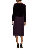 Long-Sleeve Velvet & Silk Duster Dress, Plus Size 