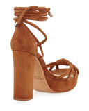Janelle Knotted Suede 110mm Sandal, Beige