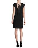 Luisa Ruffled Cap-Sleeve Shift Dress w/ Tie Back, Black