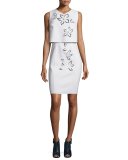Popover Sheath Dress W/Floral Cutouts, White