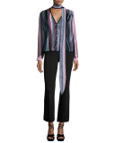 Embry Tie-Neck Printed Blouse, Black