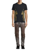 Silver-Coated Drawstring Moto Pants, Brown