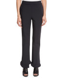 William Circle Ruffle-Hem Ponte Pants, Black