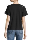 Star-Embroidered Boxy Crewneck Tee, Black