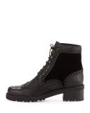 Brogen Leather & Velvet Hiker Boot, Black