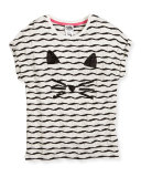 Textured Choupette Stretch Jersey Tee, White, Size 12-16