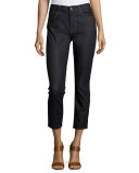 High-Waist Skinny Cropped Jeans, Dark Blue Denim