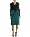 Spaghetti-Strap Pleated Tulle Dress w/ Lace Inset, Clover