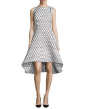 Aria Sleeveless Diamond-Print High-Low Dress, Black/White