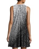 Sleeveless Ombre Sequined Swing Dress, White/Black