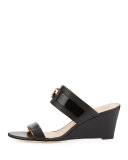 Gigi Leather Two-Band Slide Sandal, Tan