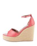 Harp Eyelet Leather Wedge Sandal, Coral