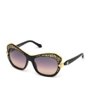 Taygeta Gradient Animal-Trim Sunglasses, Black