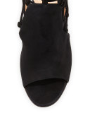 Side Lace-Up Peep-Toe Bootie, Black