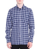 Shadow-Plaid Long-Sleeve Shirt, Black/Blue